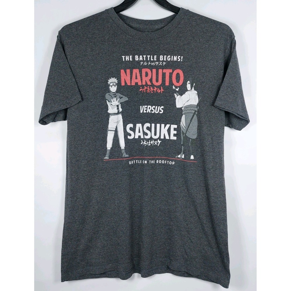Naruto Shippuden Collection Mens Black Graphic Print Crew Neck T-Shirt L Cotton